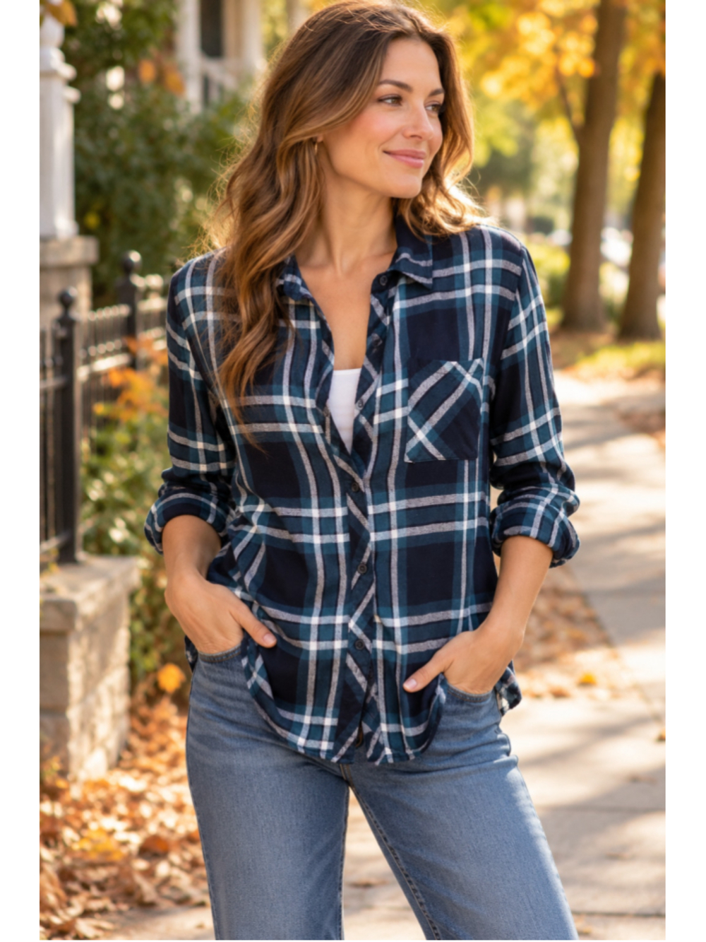 Rails Teal Navy Plaid Flannel Button Down Womens Small Rayon Chest Pocket